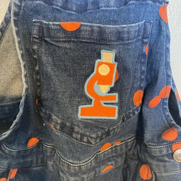 Kids 5t overalls with orange polka dots - Picture 3 of 5